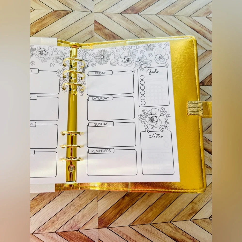 A5 Planner Binder inserts Non- dated Agenda 6-Ring weekly layout